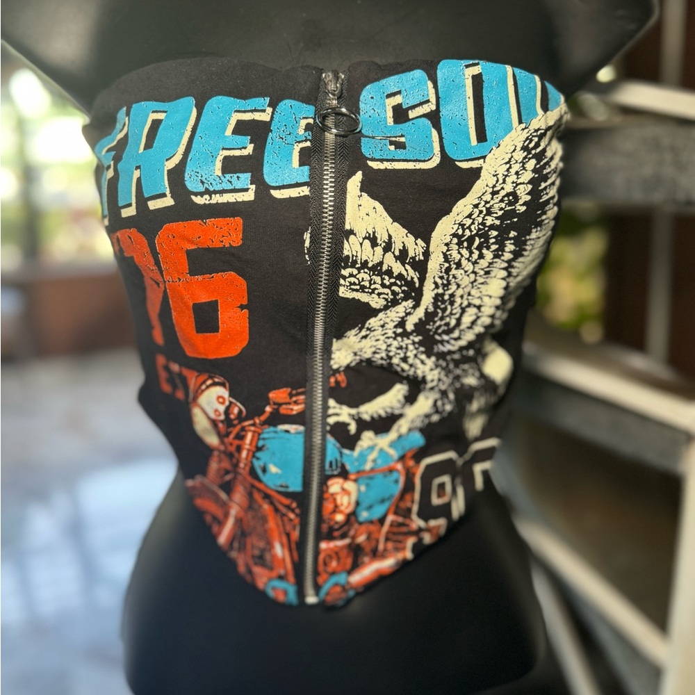Graphic Zip-Up Corset Top